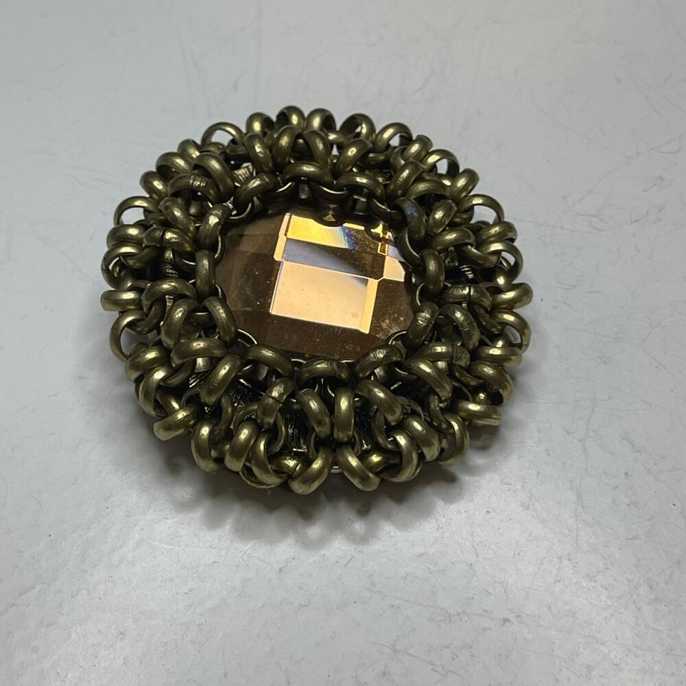 Chico's brooch gold tone burnished pin signed costume jewelry amber faceted ston